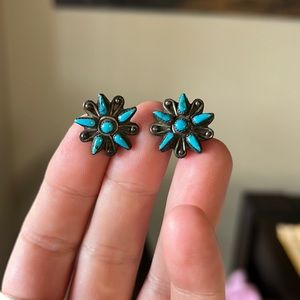Vintage Southwestern Sterling Silver and Turquoise Screw Back Earrings